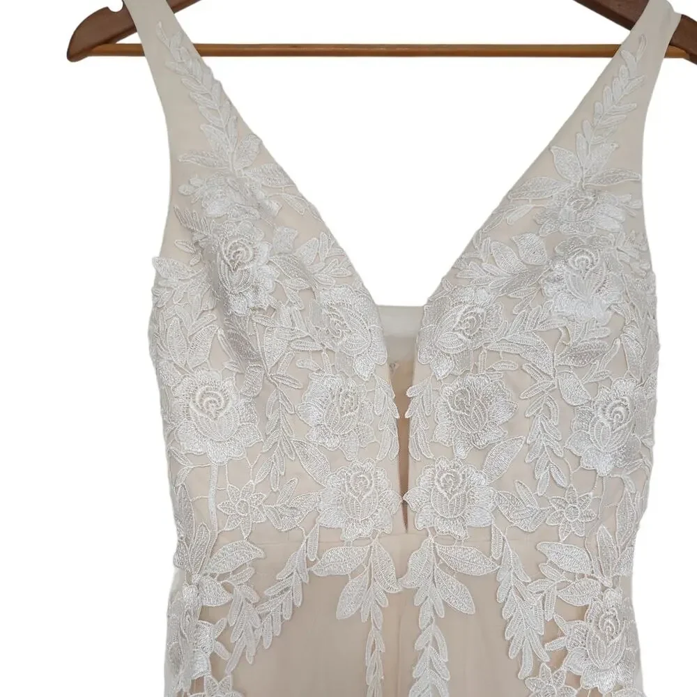 Lulus White/Beige Embroidered Tulle Maxi Dress
